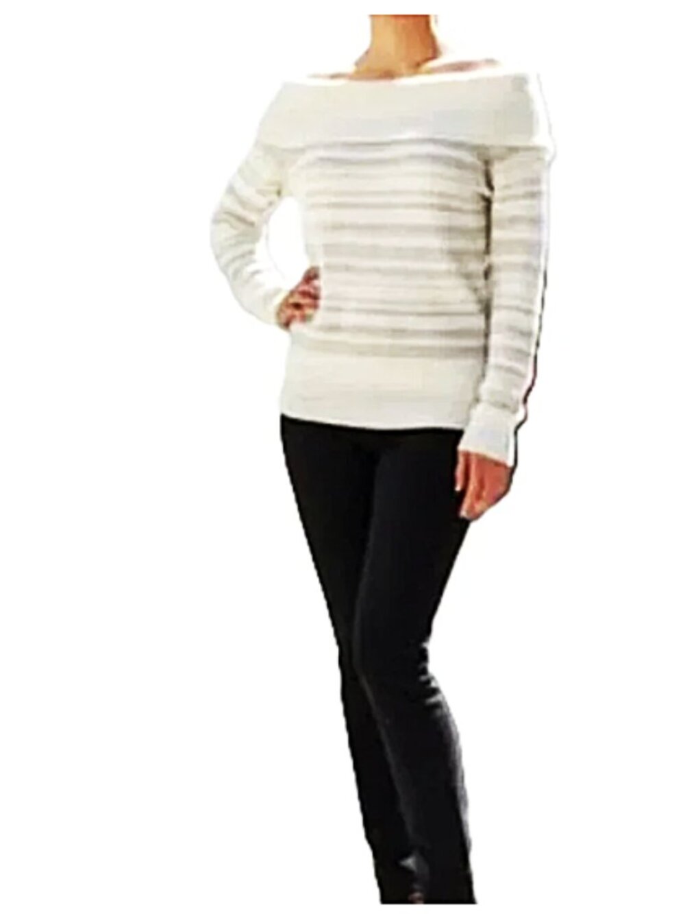 White House Black Market Striped Big Neck Sweater size M